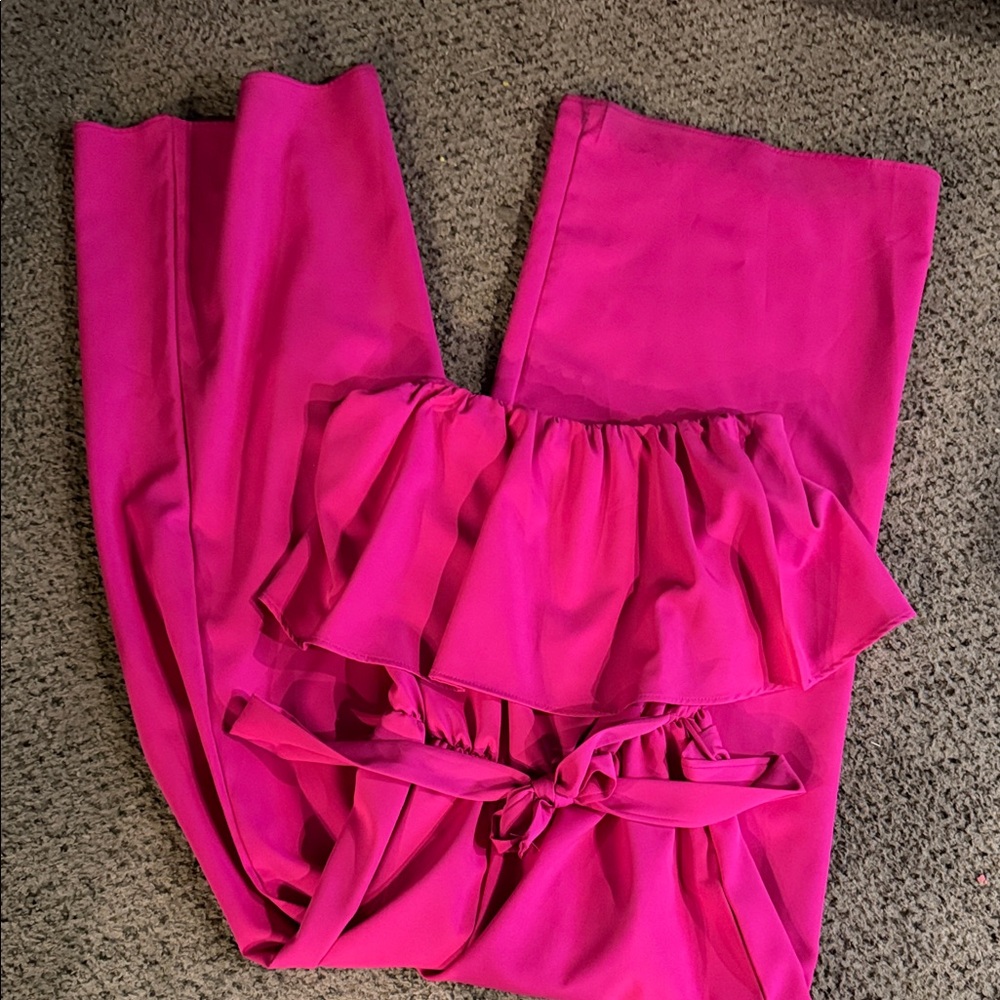 BiBi Hot Pink Ruffle Waist Jumpsuit